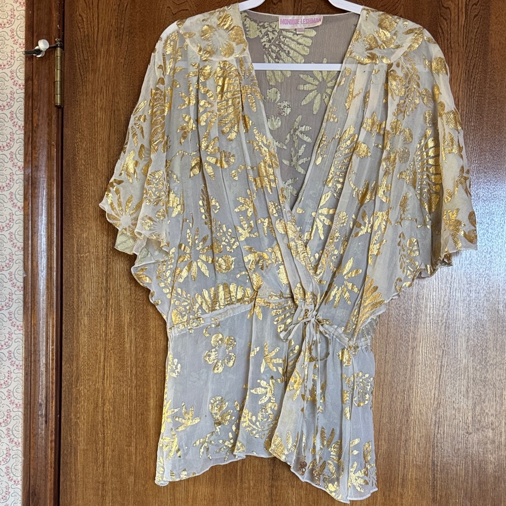 Monique Leshman Cream with Gold Floral Women's Blouse